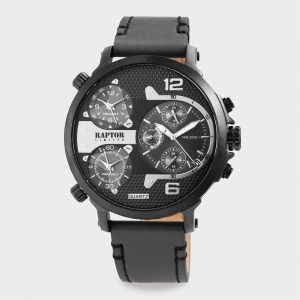 RAPTOR LIMITED multifunction men&#039;s watch &quot;Maxx&quot; with genuine leather strap