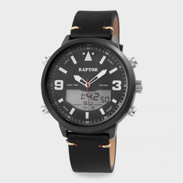 Raptor men&#039;s watch &quot;Findus&quot; with genuine leather strap, analog/digital display