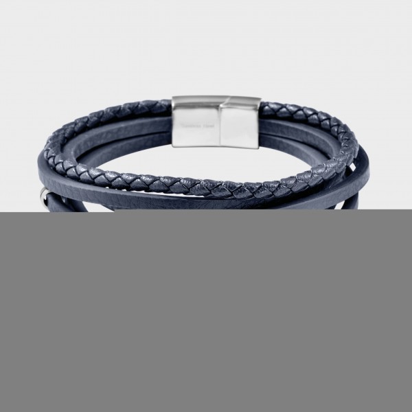 Raptor bracelet made of genuine leather, stainless steel elements, length 21 cm, dark blue